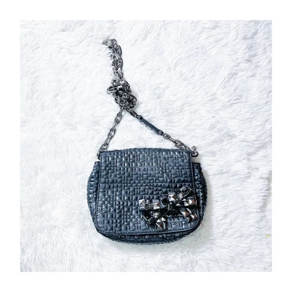 Henri Bendel Quilted Crossbody Bow Accent Convertible Black